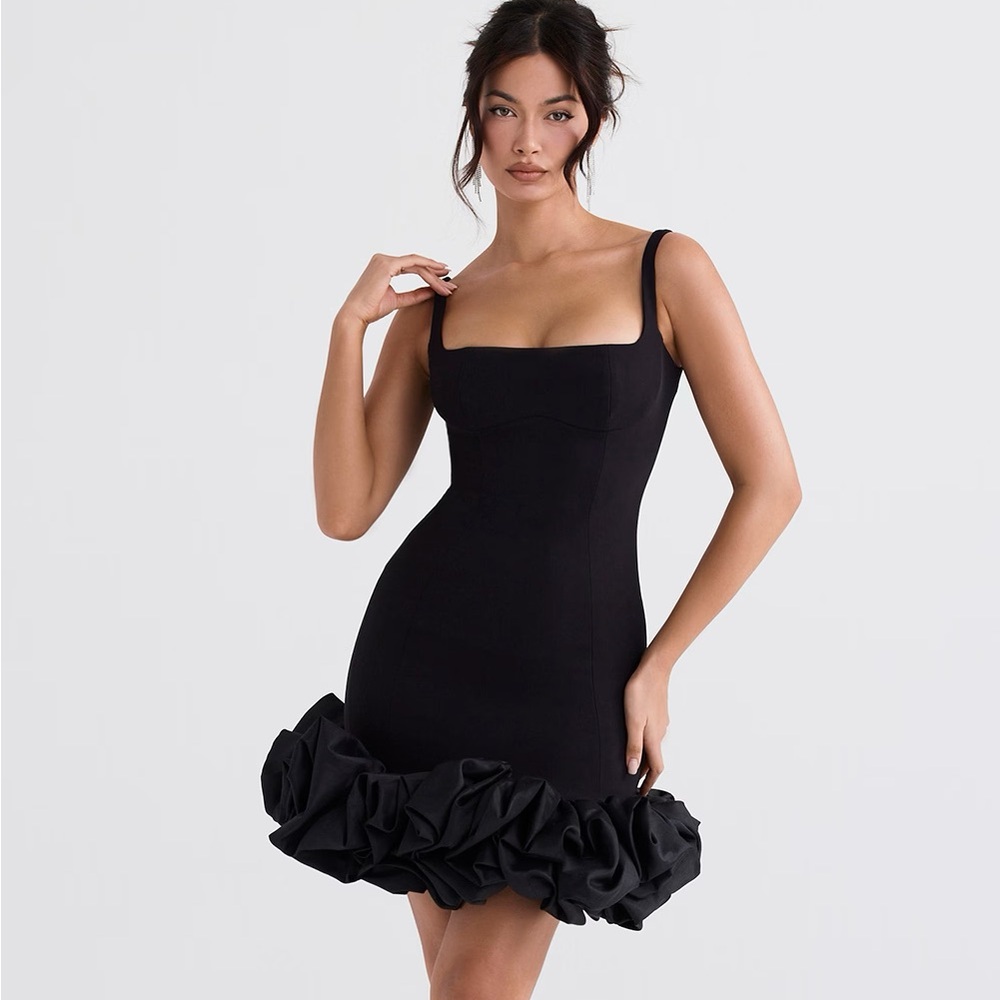 House of CB LILOU BLACK RUFFLE HEM DRESS